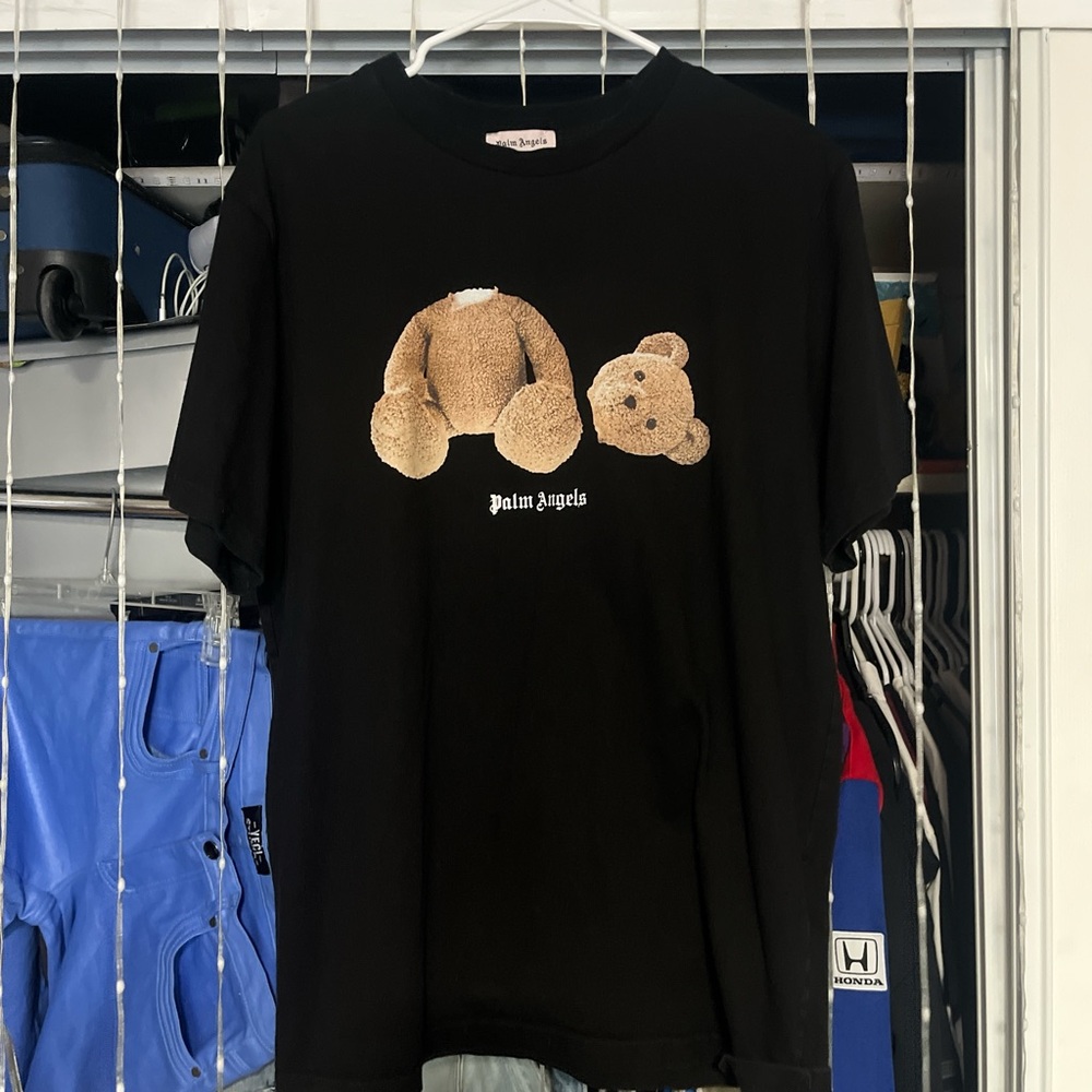 Palm Angels Black T-Shirt with Brown Teddy Bear Design
